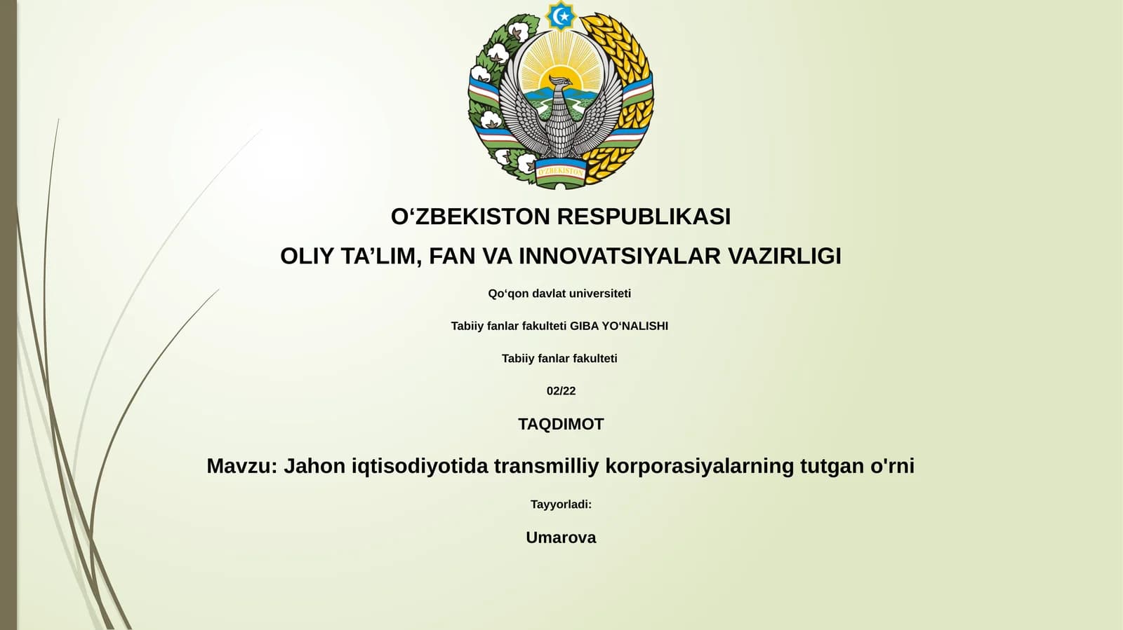 Jahon iqtisodiyotida transmilliy korporasiyalarning tutgan o'rni