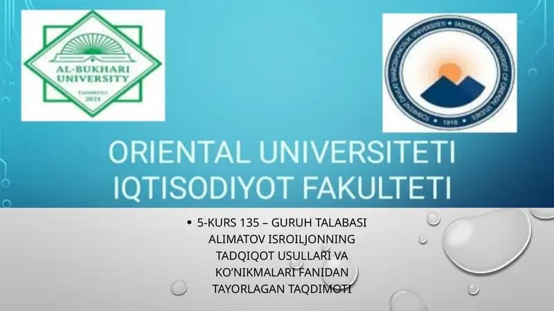 TADQIQOT USULLARI VA KO’NIKMALARI FANIDAN TAYORLAGAN TAQDIMOTI