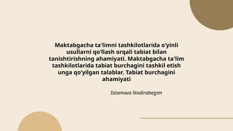 Tabiat burchagini tashkil etuvchi usullar