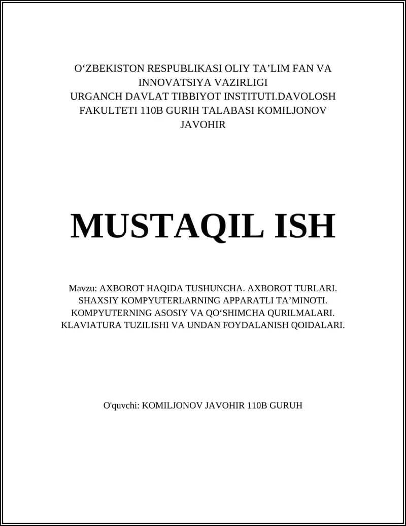 AXBOROT HAQIDA TUSHUNCHA