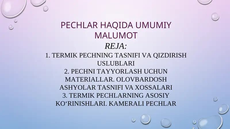 TЕRMIK PЕCHNING TАSNIFI VАQIZDIRISH USLUBLАRI
