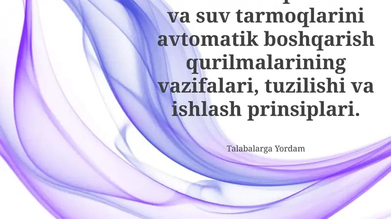 Suv Tizimlarida Avtomatik Boshqaruv
