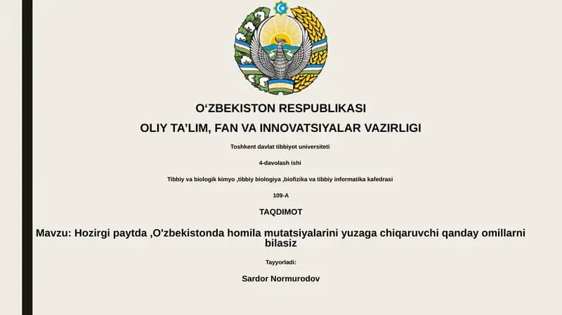 O'zbekistonda homila mutatsiyalarini yuzaga chiqaruvchi omillar