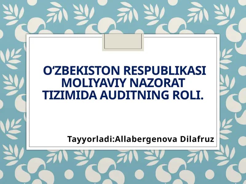 Oʻzbekiston respublikasi moliyaviy nazorat tizimida auditning roli