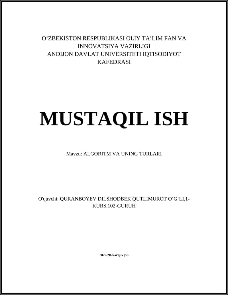 ALGORITM VA UNING TURLARI