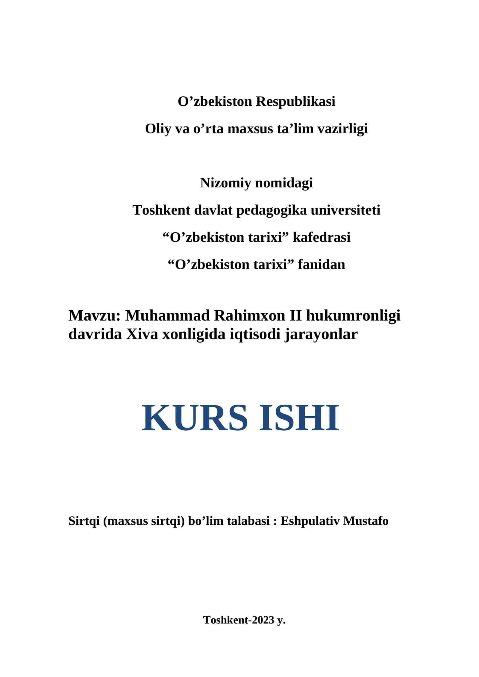 Muhammad Rahimxon II hukumronligi davrida Xiva xonligida iqtisodi jarayonlar