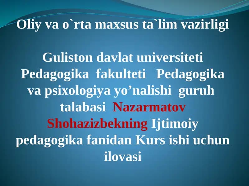 O’SMIRLAR GIYOHVANDLIGINING SABABLARI VA OQIBATLARI