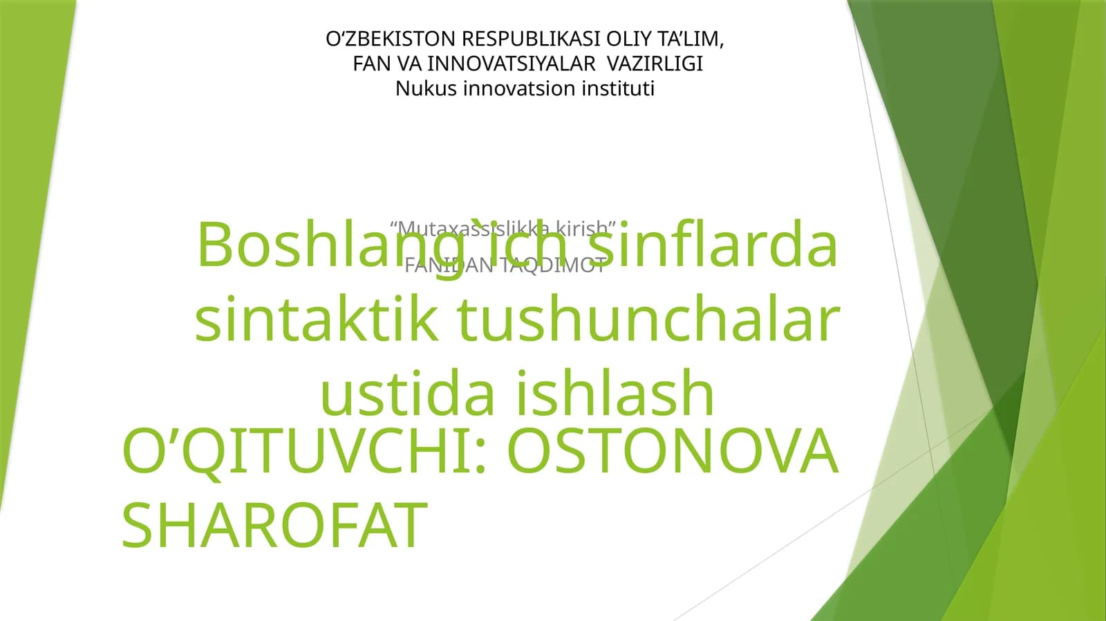 Boshlang`ich sinflarda sintaktik tushunchalar ustida ishlash