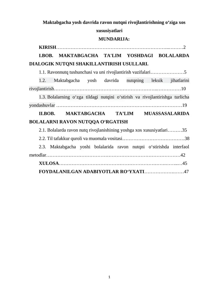 Maktabgacha yosh davrida ravon nutqni rivojlantirishning o‘ziga xos xususiyatlari