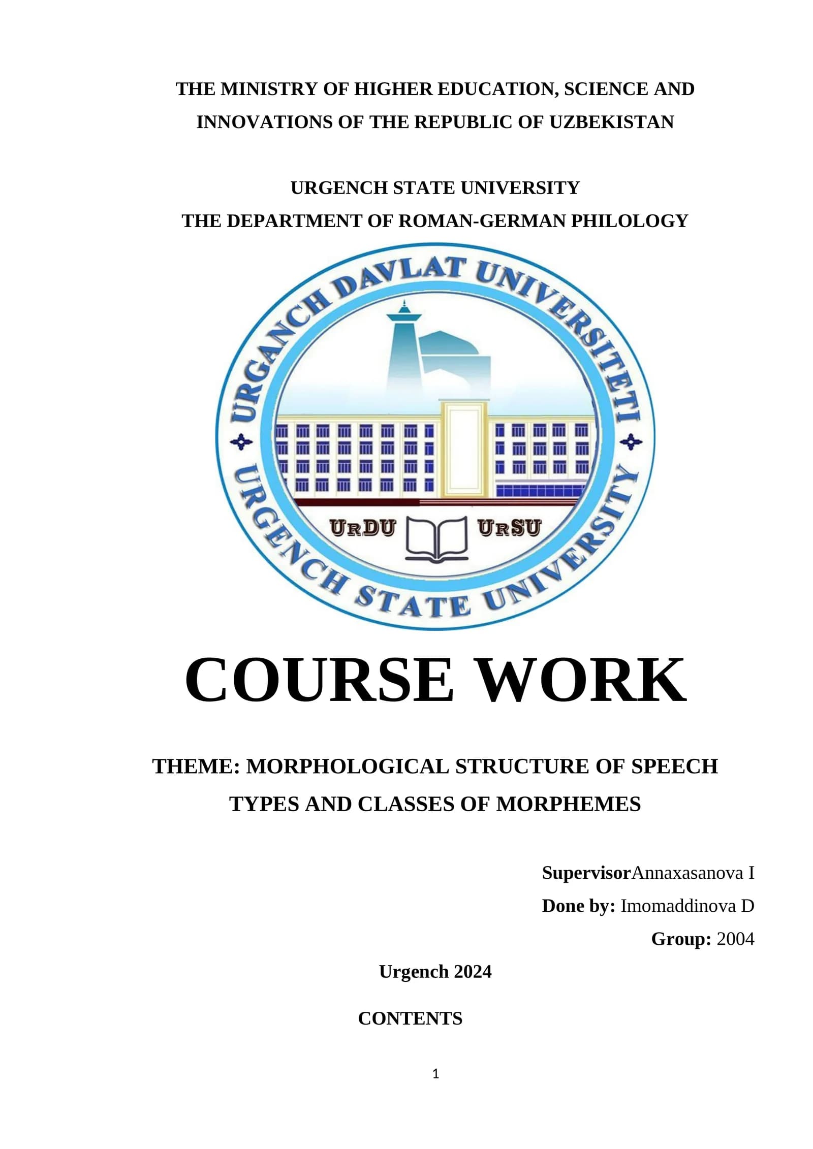 MORPHOLOGICAL STRUCTURE OF SPEECH TYPES AND CLASSES OF MORPHEMES