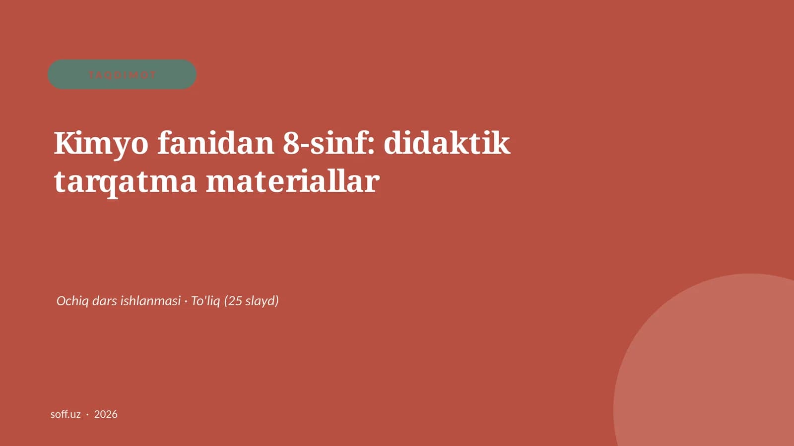Kimyo fanidan 8-sinf: didaktik tarqatma materiallar