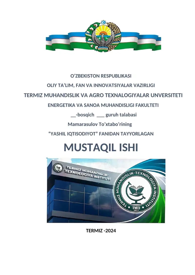 Iqlim o’zgarishlari oqibatlarga moslashish va tabiiy resursardan oqilona foydalanish yo’lari.