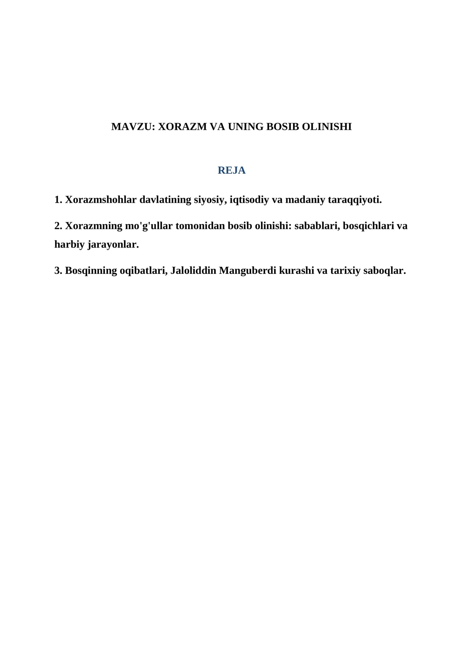 XORAZM VA UNING BOSIB OLINISHI