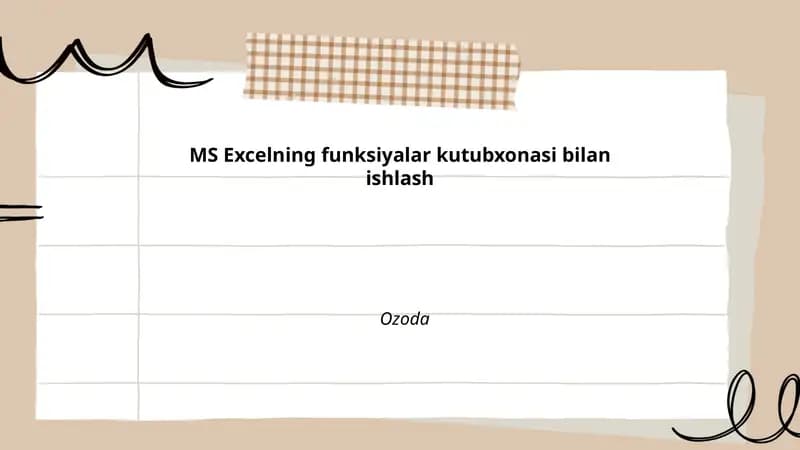 MS Excelning funksiyalar kutubxonasi bilan ishlash