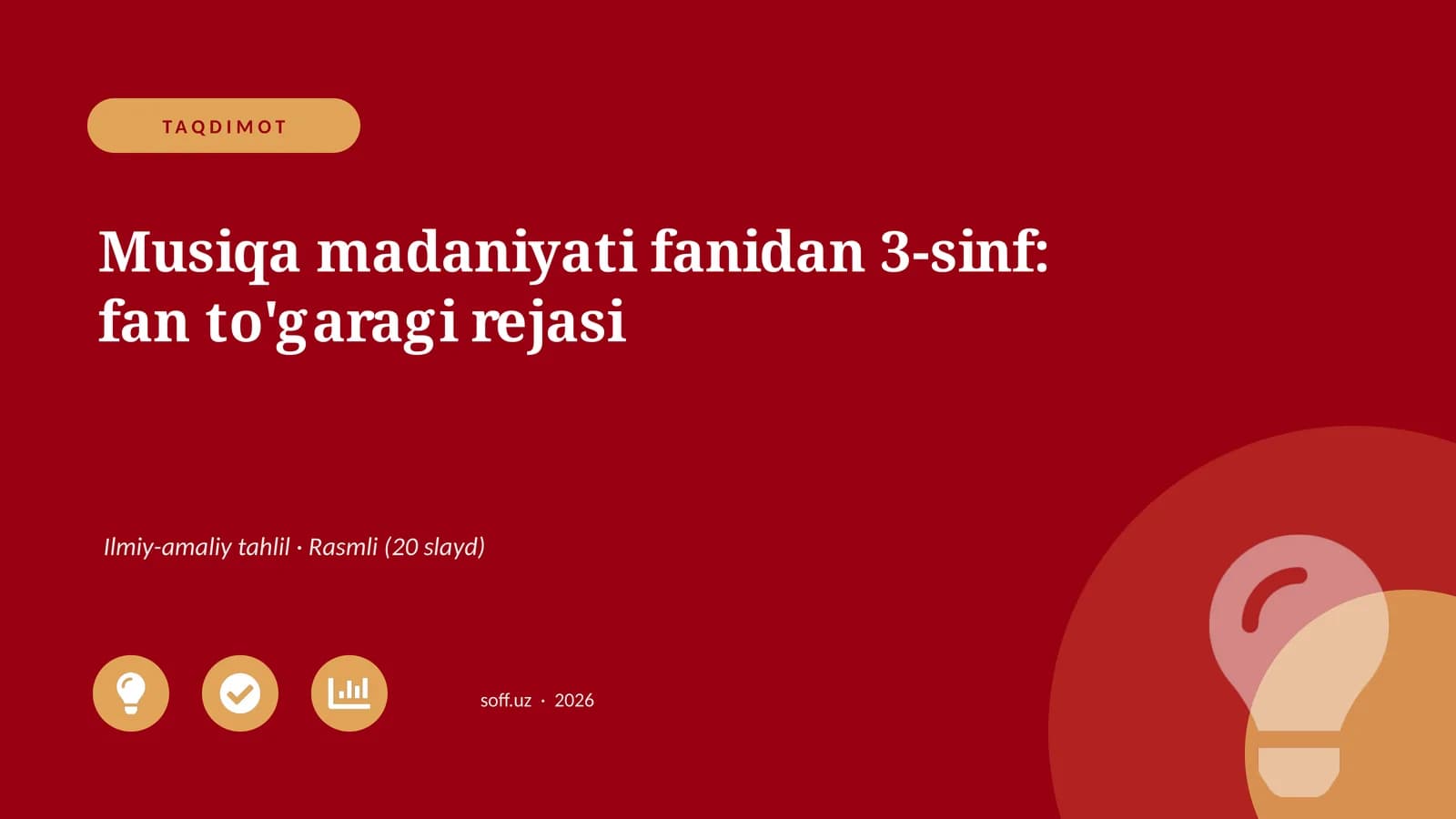 Musiqa madaniyati fanidan 3-sinf: fan to'garagi rejasi