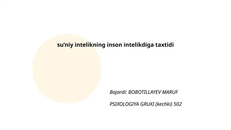 Su'niy intelikning inson intelikdiga taxtidi