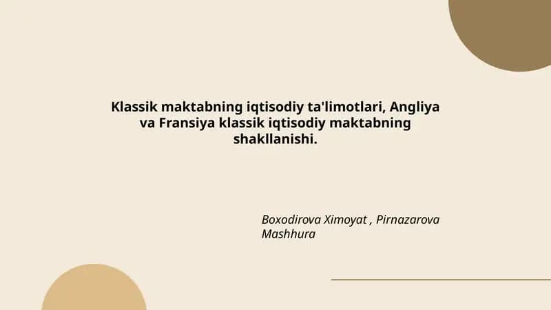 Klassik maktabning iqtisodiy ta'limotlari, Angliya va Fransiya klassik iqtisodiy maktabning shakllanishi