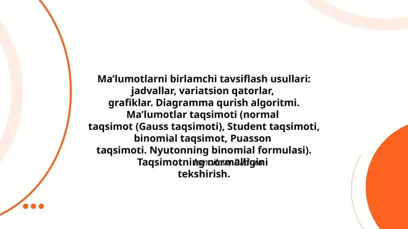 Ma'lumotlarni birlamchi tavsiflash usullari