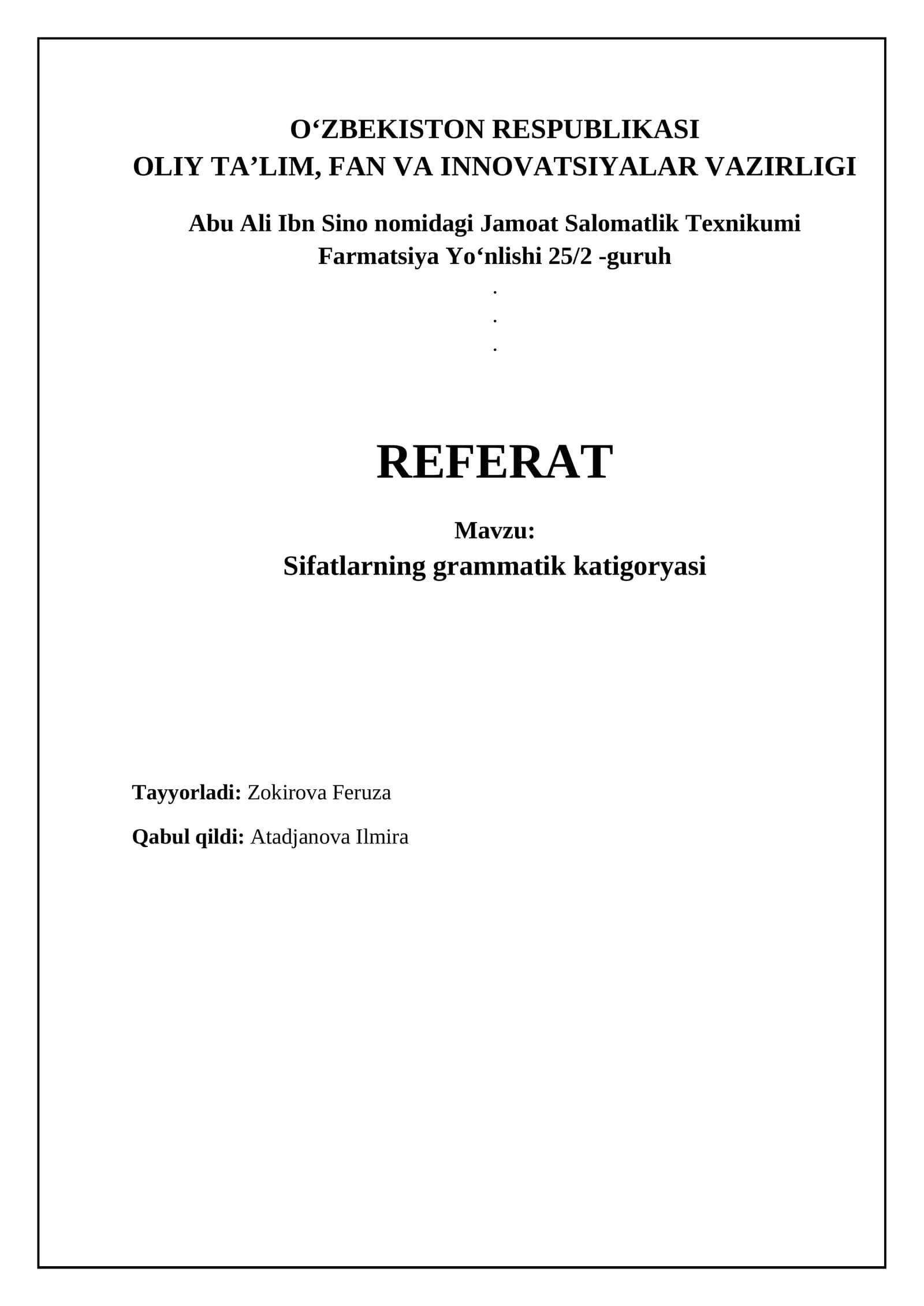 Sifatlarning grammatik katigoryasi