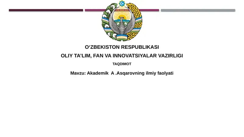 Akademik A. Asqarovning ilmiy faoliyati