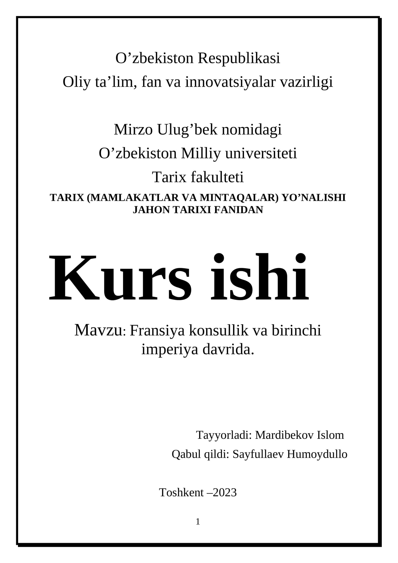 FRANSIYA KONSULLIK VA BIRINCHI IMPERIYA DAVRIDA