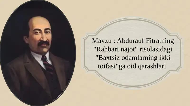 Abdurauf Fitratning "Rahbarinajot" risolasidagi "Baxtsizodamlarning ikki toifasi"ga oid qarashlari