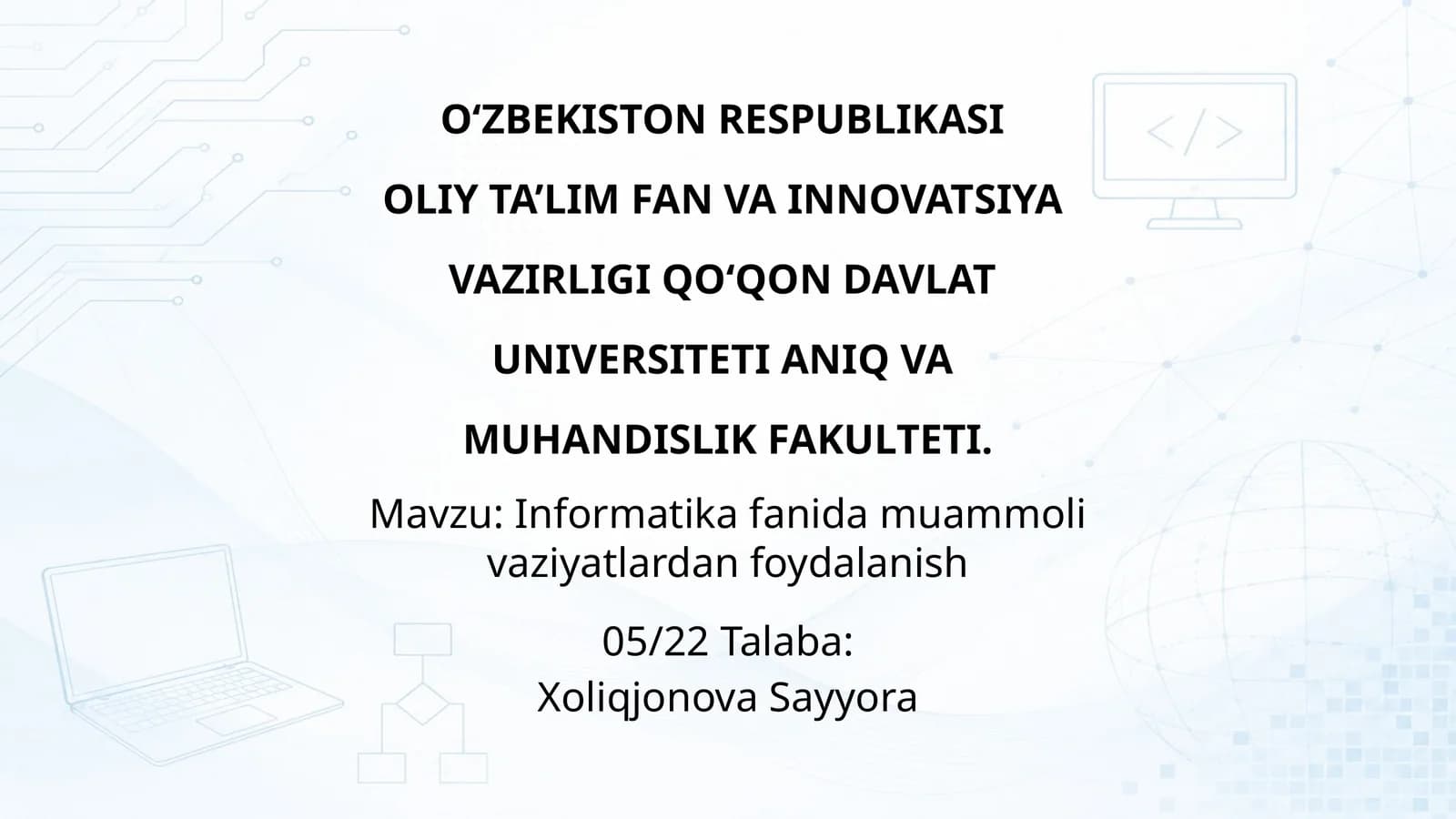 Informatika fanida muammoli vaziyatlardan foydalanish