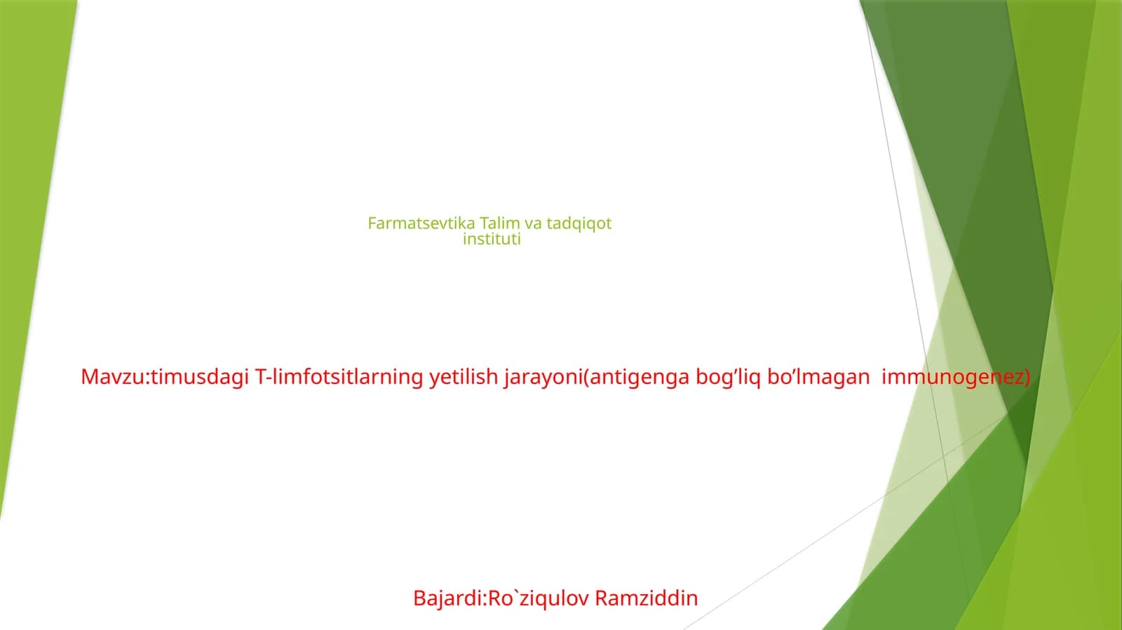 timusdagi T-limfotsitlarning yetilish jarayoni (antigen gabog’liq bo’lmagan immunogenez)