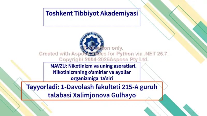 Nikotinizm va uning asoratlari