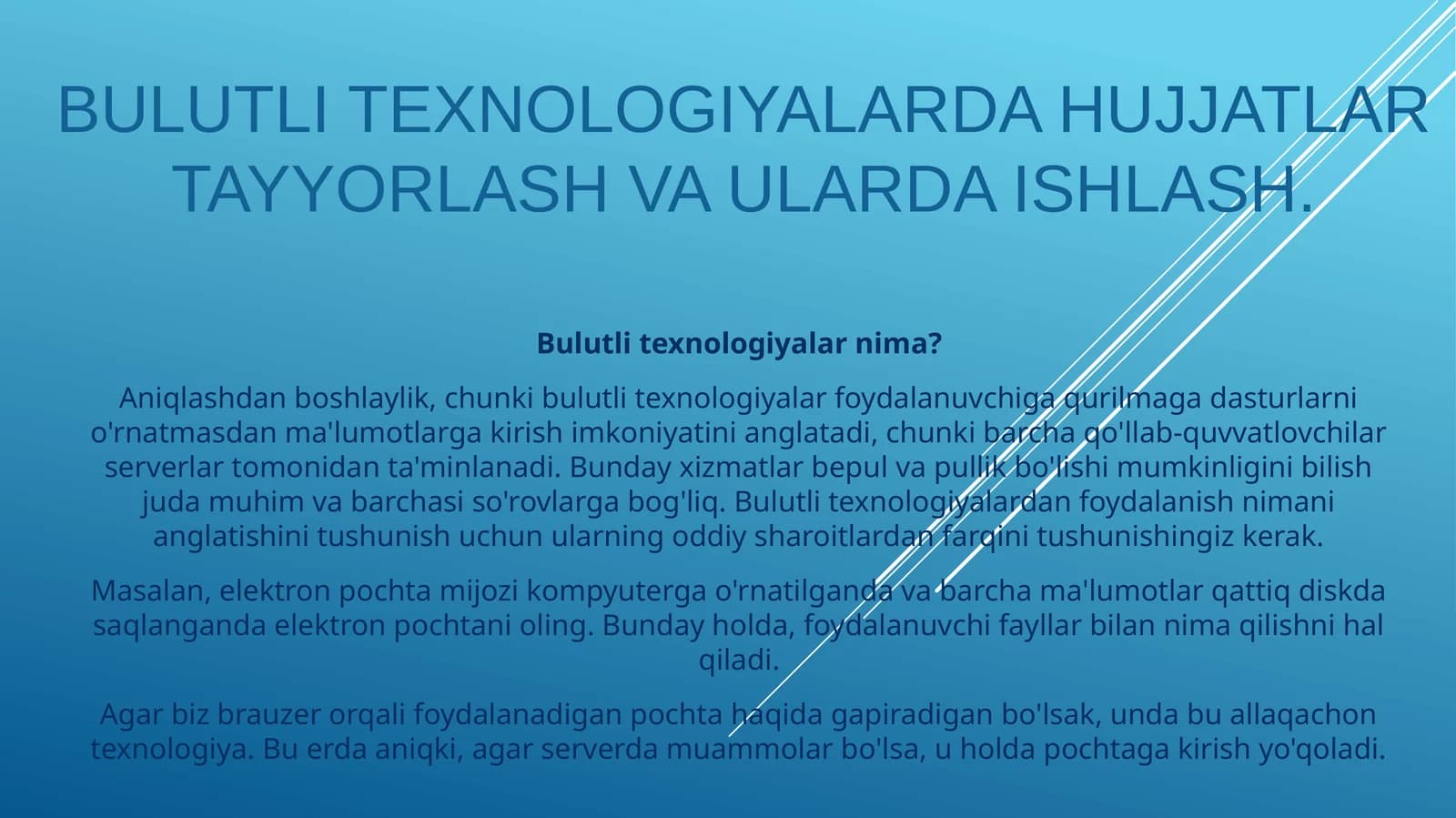 Bulutli texnologiyalarda hujjatlar tayyorlash va ularda ishlash