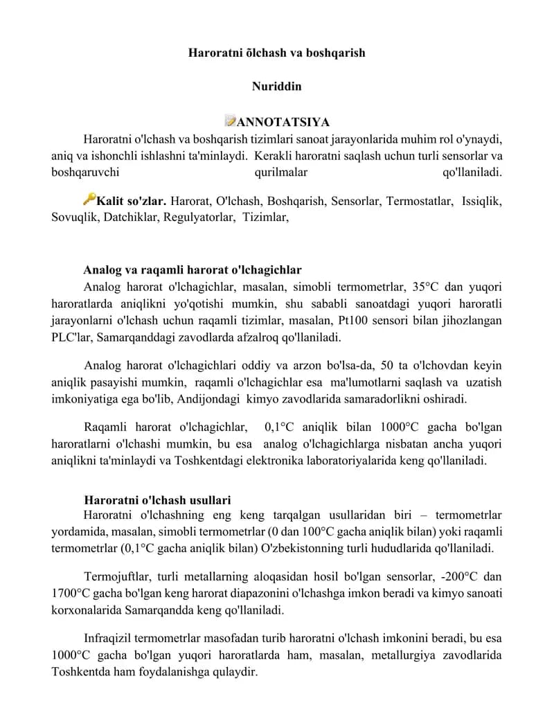 Analog va raqamli harorat o'lchagichlar