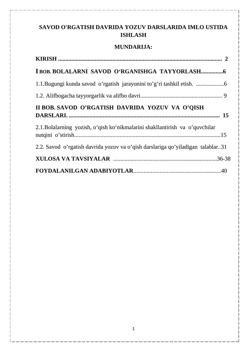 SAVOD O'RGATISH DAVRIDA YOZUV DARSLARIDA IMLO USTIDA ISHLASH