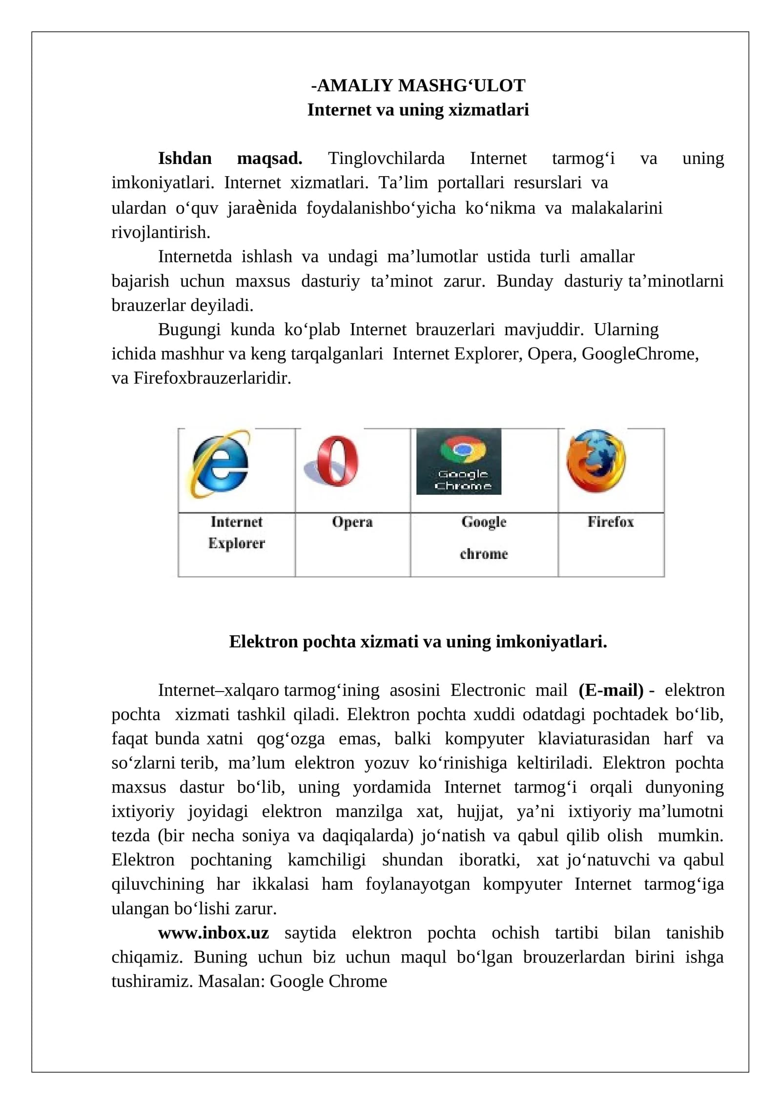 Internet va uning xizmatlari