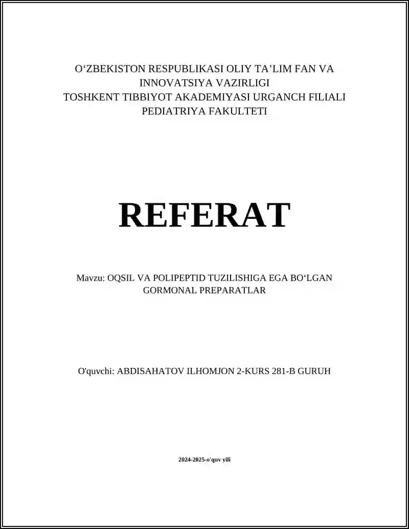 Oqsil va polipeptid gormonlarining tuzilishi