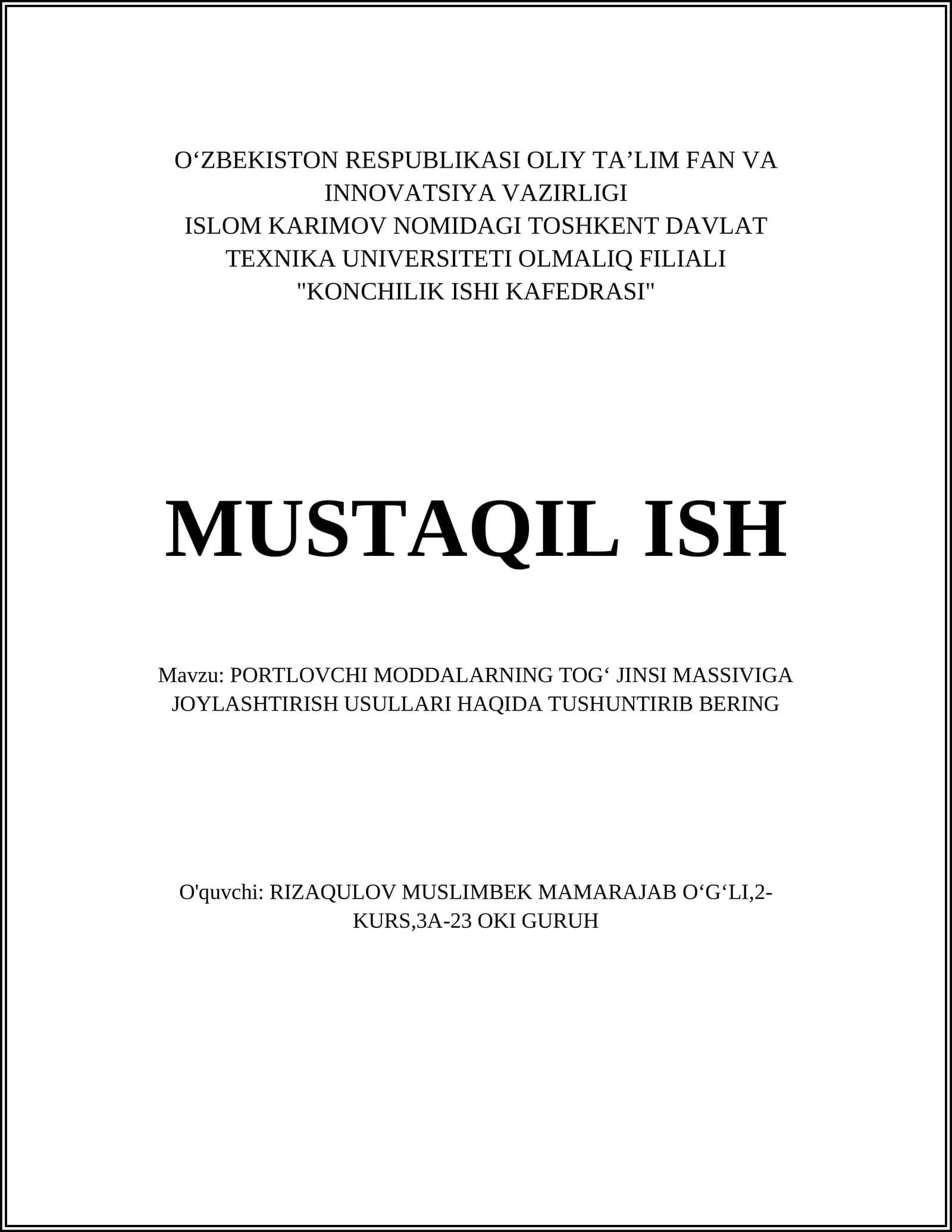 PORTLOVCHI MODDALARNING TOGʻ JINSI MASSIVIGA JOYLASHTIRISH USULLARI