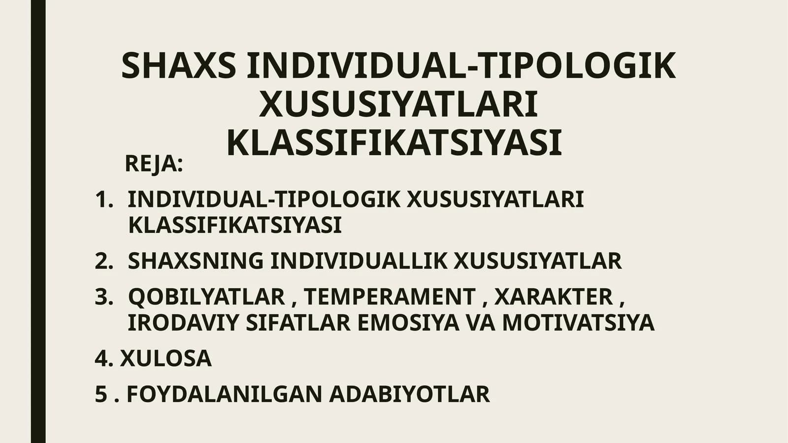 SHAXS INDIVIDUAL-TIPOLOGIK XUSUSIYATLARI KLASSIFIKATSIYASI