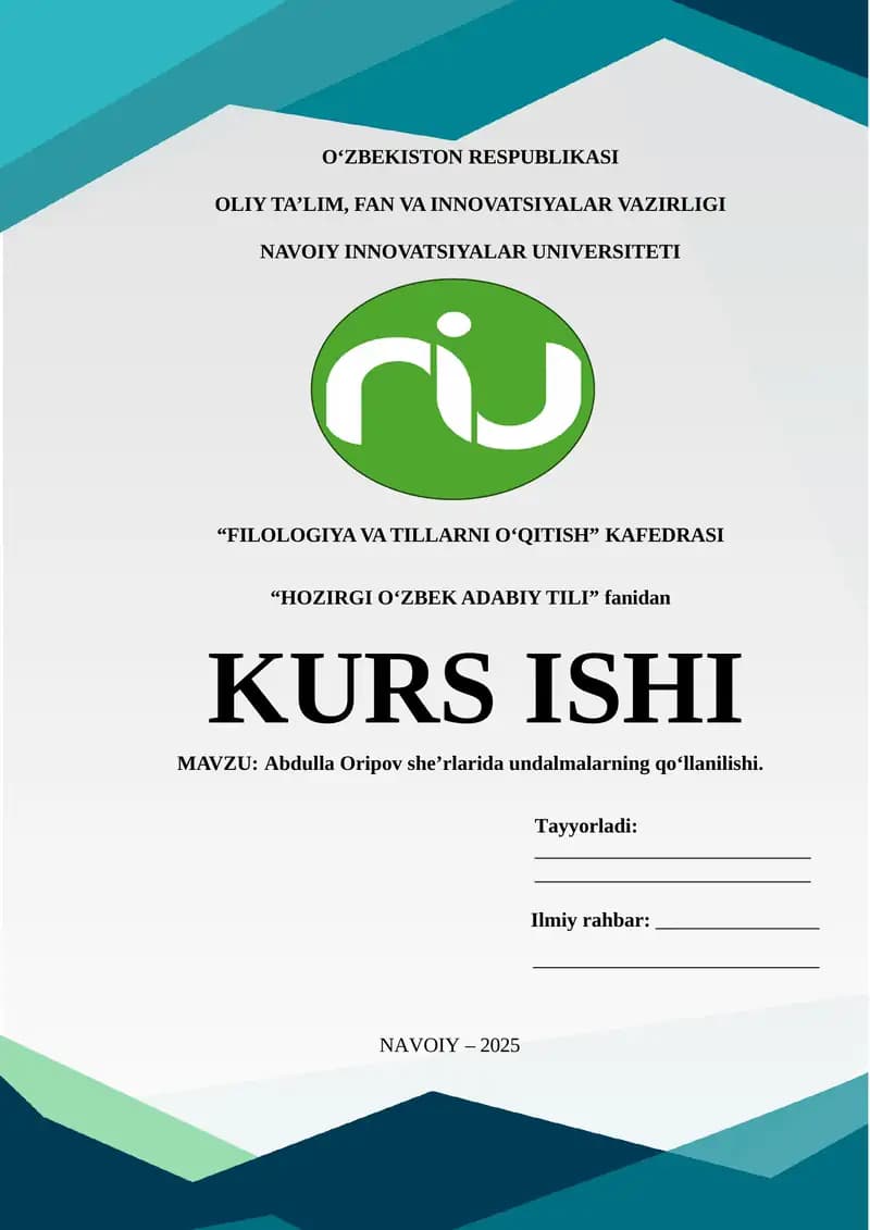 Abdulla Oripov sheʼrlarida undalmalarning qoʻllanilishi