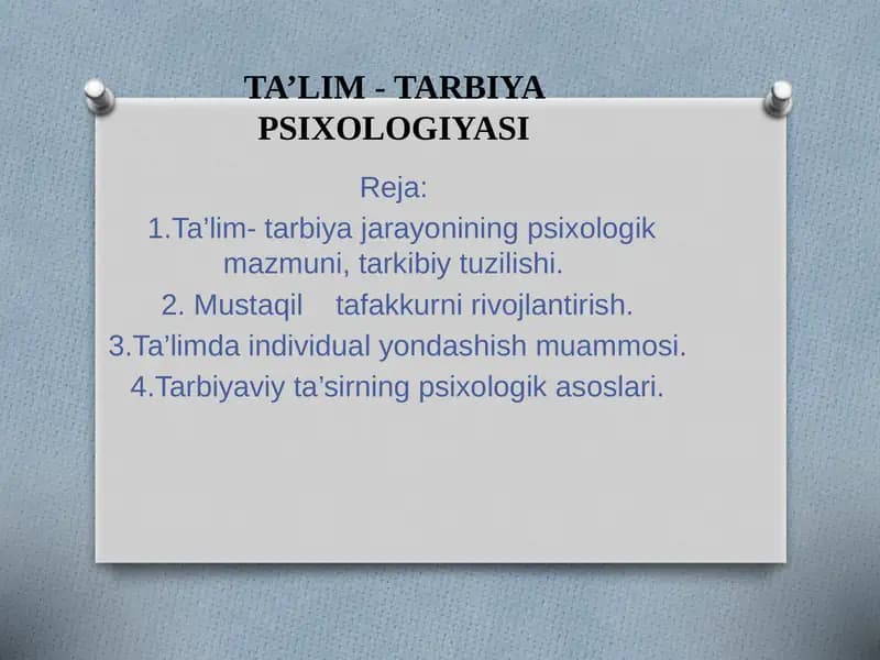 TA’LIM - TARBIYA PSIXOLOGIYASI