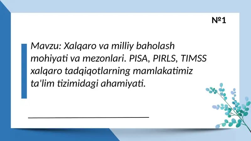 Xalqaro va milliy baholash mohiyati va mezonlari
