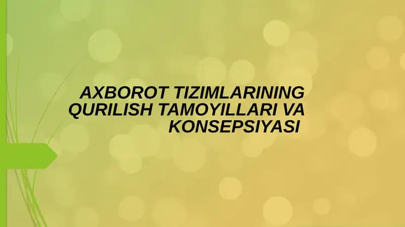 AXBOROT TIZIMLARINING QURILISH TAMOYILLARI VA KONSEPSIYASI