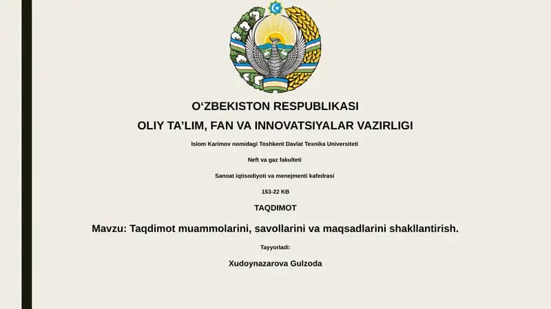 Taqdimot muammolarini, savollarini va maqsadlarini shakllantirish