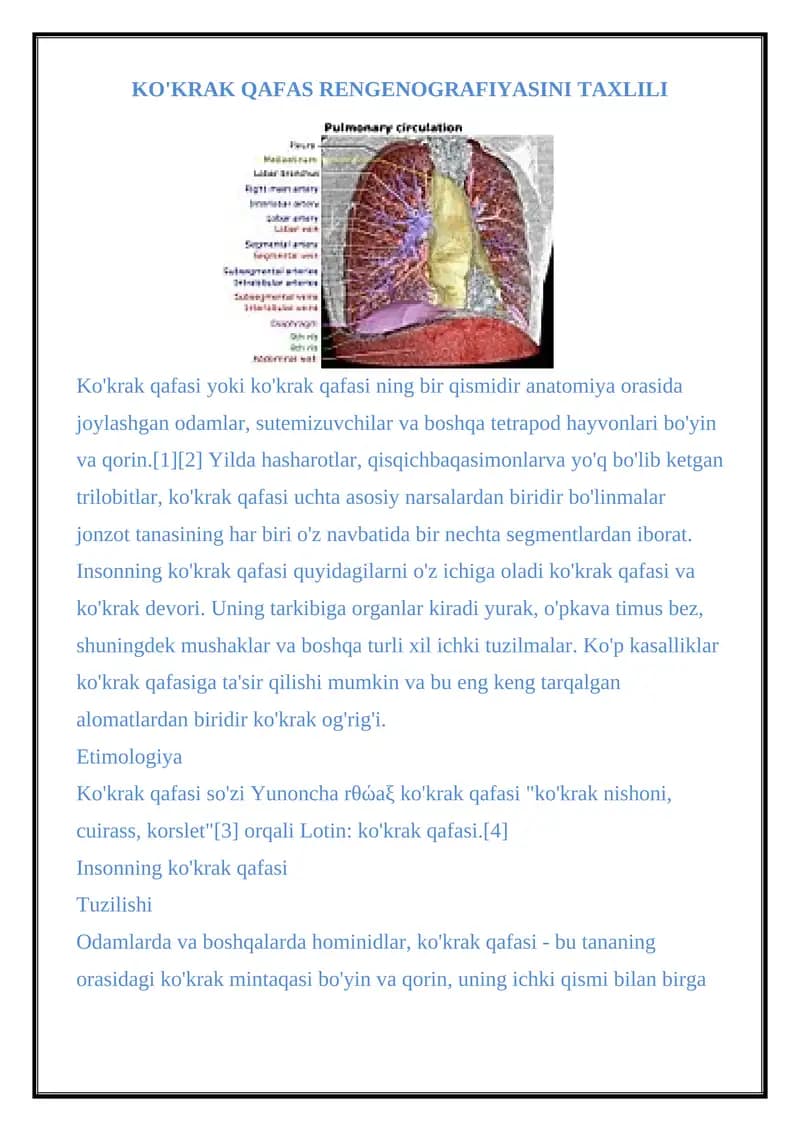 KO'KRAK QAFAS RENGENOGRAFIYASINI TAXLILI