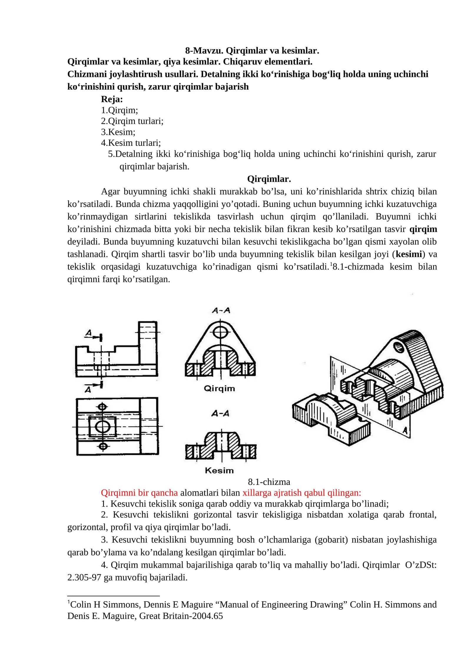 8-Mavzu. Qirqimlar va kesimlar