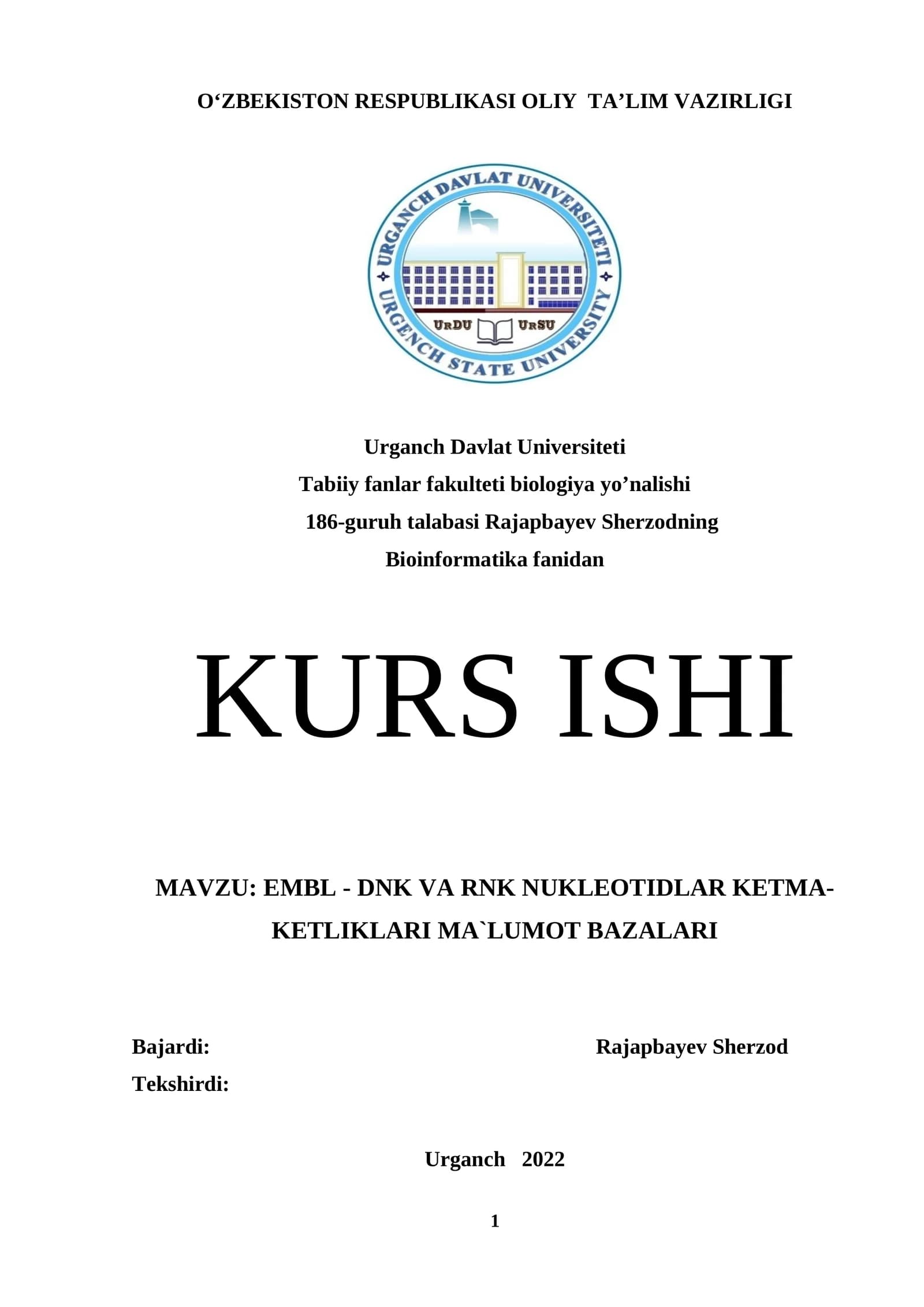 EMBL - DNK va RNK nukleotidlar ketma-ketliklari ma`lumot bazalari