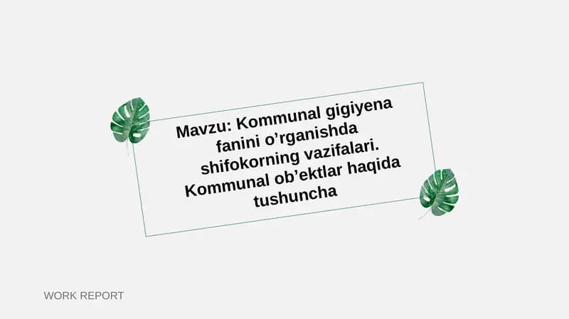 Kommunal gigiyena fanini o’rganishda shifokorning vazifalari. Kommunal ob’ektlar haqida tushuncha