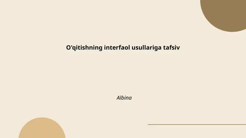 O'qitishning interfaol usullariga tafsiv