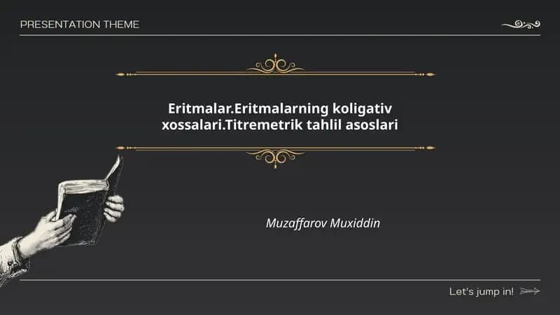 Eritmalar.Eritmalarning koligativ xossalari.Titremetrik tahlil asoslari