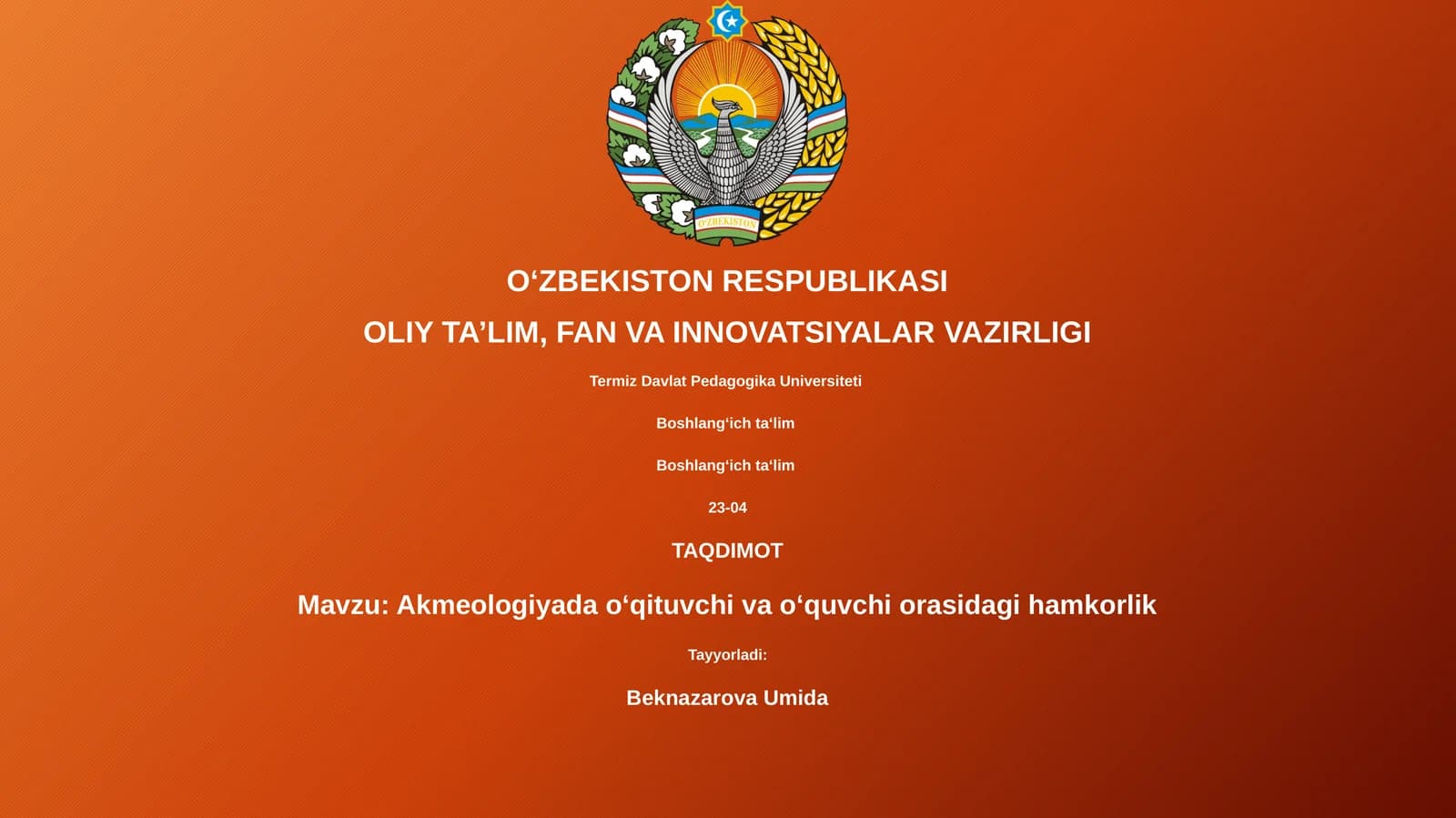 Akmeologiyada o‘qituvchi va o‘quvchi orasidagi hamkorlik