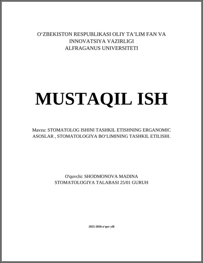 STOMATOLOGIYA BOʻLIMINING TASHKIL ETILISHI
