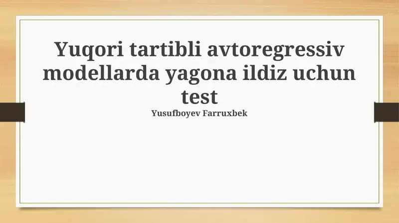 Asosiy tushunchalar va birlik ildiz testlari